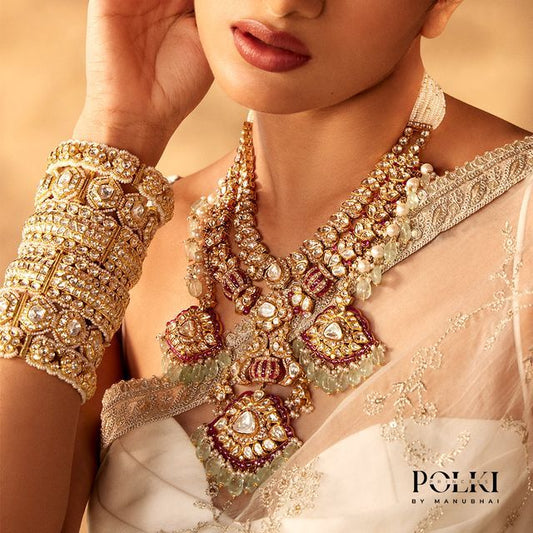 beautiful Polki necklace and kangan  with sea green stones is something perfect to compliment