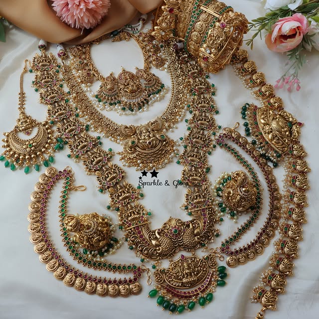 Elegant Peacock Lakshmi Carved Bridal Set