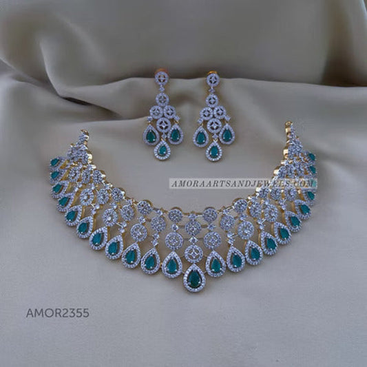 Silver Polished Choker - Green