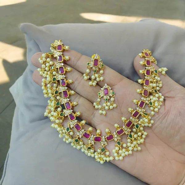 Ruby Green Floral Moti Necklace Set For Women