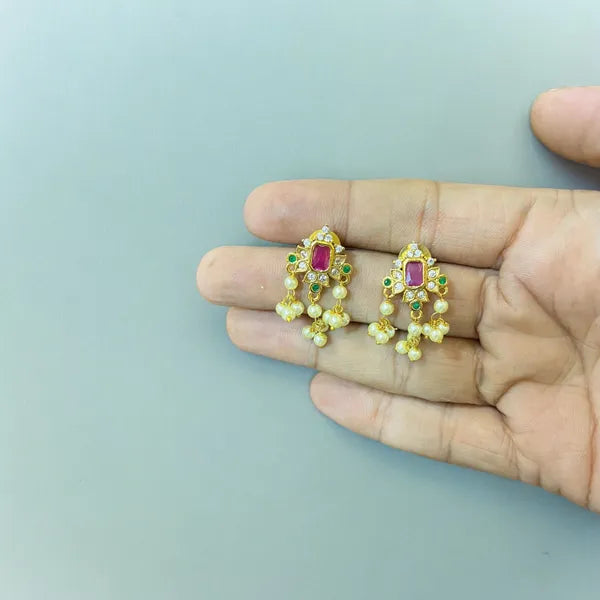Ruby Green Floral Moti Necklace Set For Women