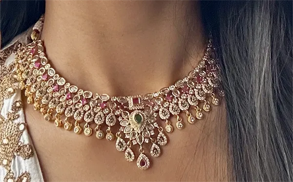 Royal Nawabi Polki Necklace Set with Earrings for Women